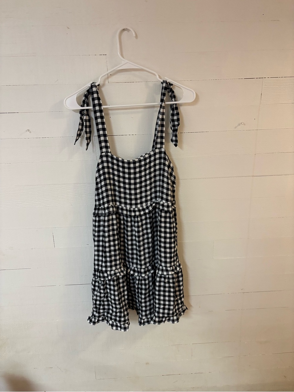 Forever 21 Black White Gingham Tiered Tie Strap Dress Small